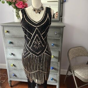 Source Unknown Black and Gold Art Deco Mini Dress